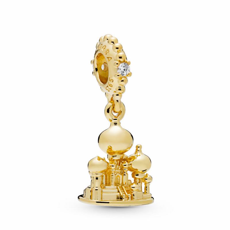 Pandora Disney Agrabah Castle Dangle Charm Ireland - 18ct Gold Plated/Cubic Zirconia - 601837UJK